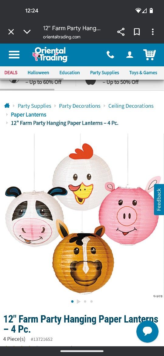 12" Animal  Party Hanging Paper Lanterns