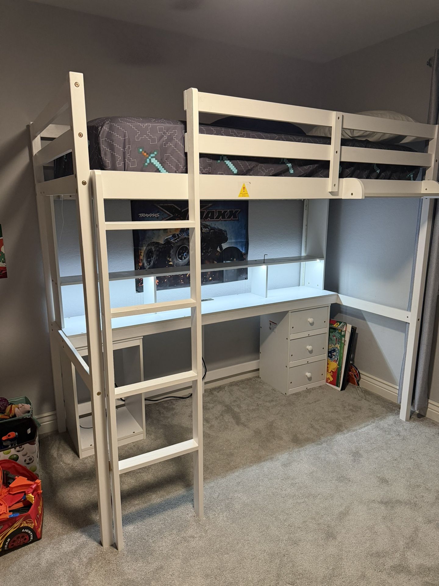 White Twin Size Wood Loft Bed