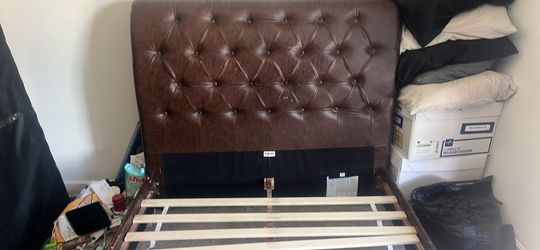 Queen brown leather bed frame
