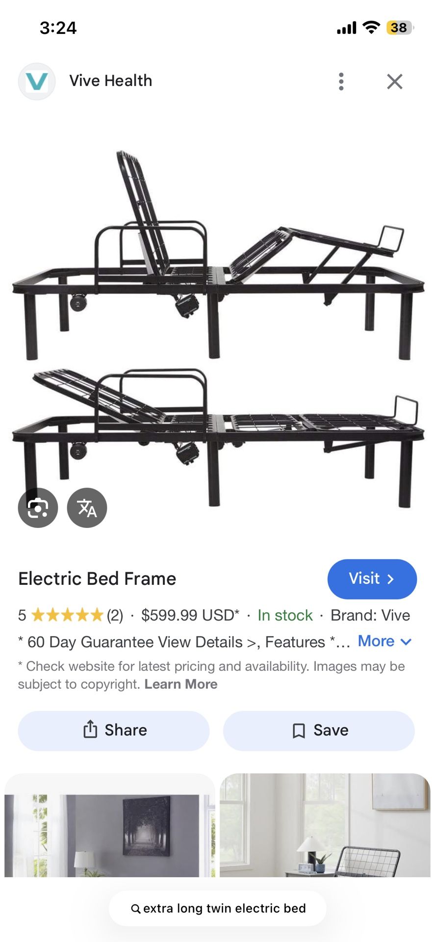 Twin Extra Long Electric Bed Frame 