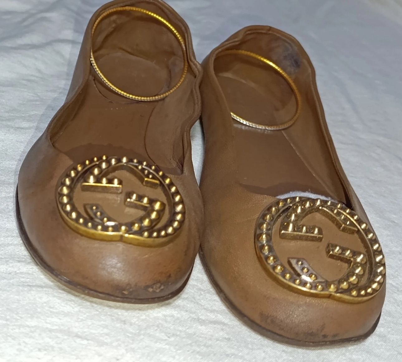 Gucci Women's Brown Golden GG Logo Ballerina Flats Size US 7.5 UK 4.5 EU 37.5