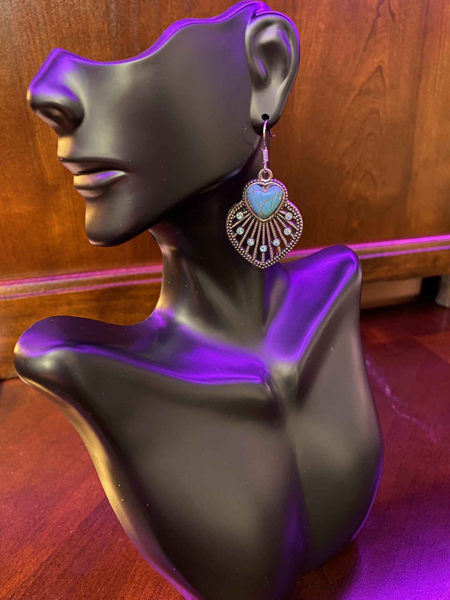 Silver & Blue Turquoise/Rhinestones Fashion Earrings