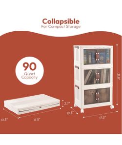 30 QT 3 Tier Folding Storage Bins with Doors
