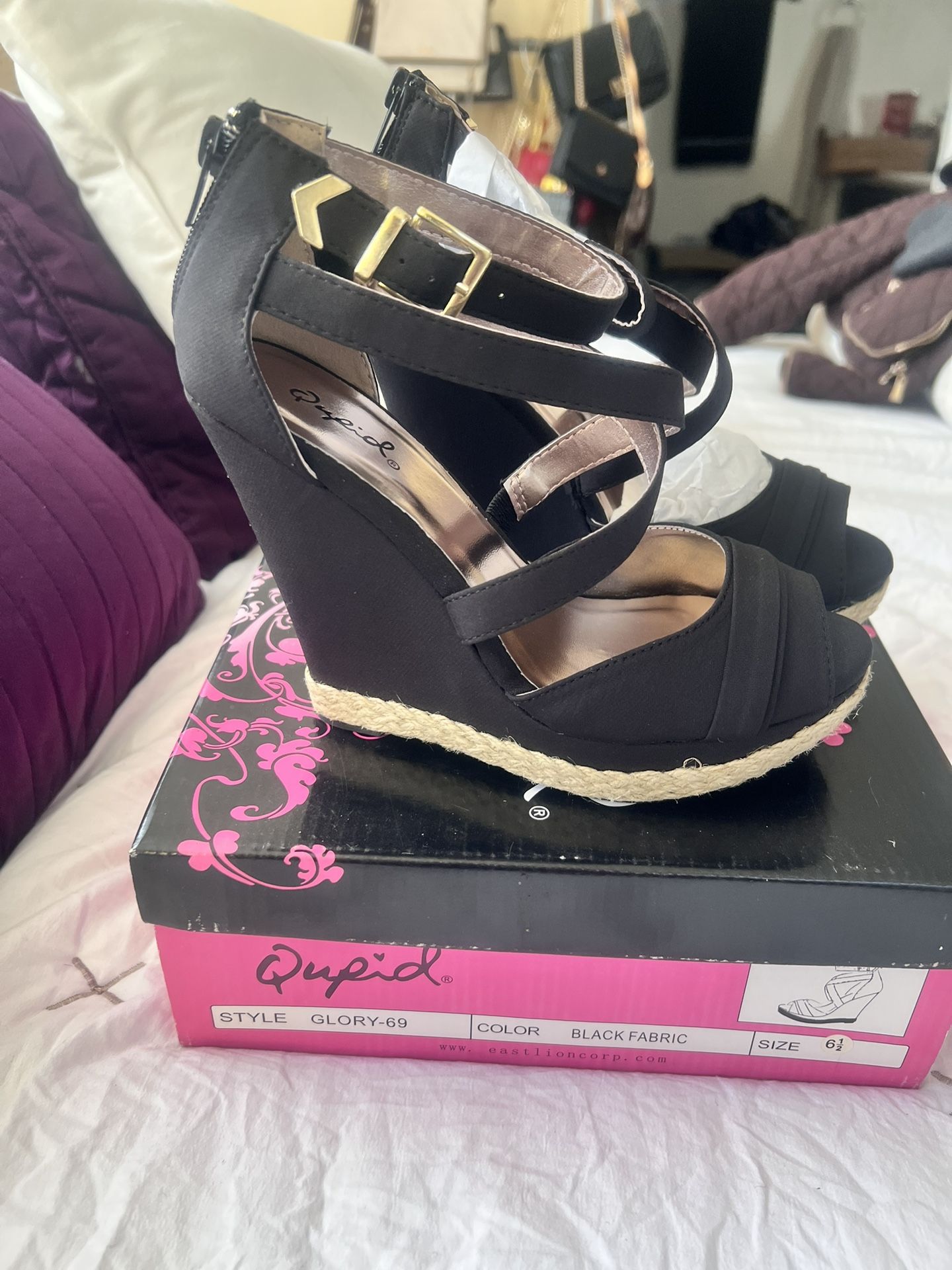 Black Wedge Sandal Heel - Women’s Size 6 1/2
