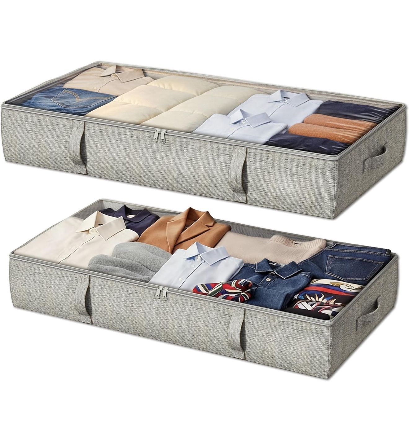2-Pack Under Bed Storage Containers, 6 Inches Tall Underbed Clothes Storage Organizer Bin with Sturdy Sidewalls/Bottom, Underbed Storage Bins 2 Storag