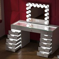 GREY COLOR BIG VANITY SET WITH FULL LED LIGHTS & BLUETOOTH MIRROR