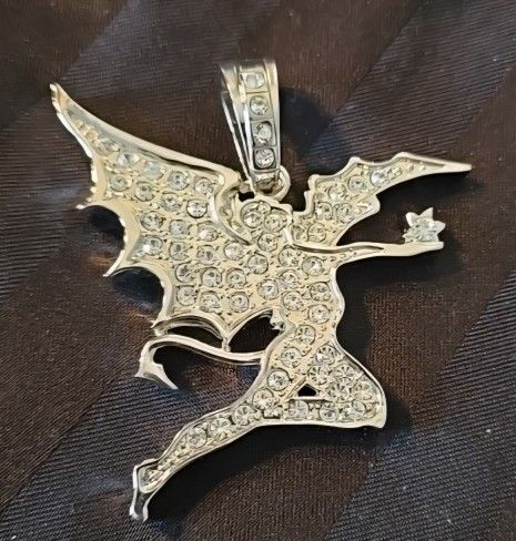 Fairy Fantasy Jewelry Large Statement Pendant Charm 2 1/4" Bling Rhinestone Very Rare !