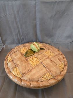 Vintage Ceramic Green Apple Pie Dish w/Lid Large Pie Keeper Kitchen Decor