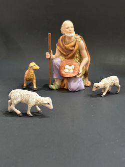 Thomas Kinkade Hawthorne Village Nativity Shepherd Figurine & Sheep Set 2002