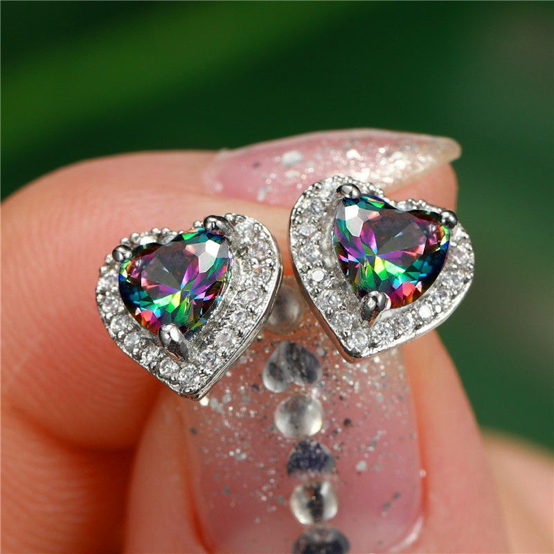"Lovely Heart Colorful Zircon Heart Stud Earrings for Women, VP1006
 
  