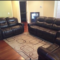 Brown Leather Reclining 3 Piece Sofa Set