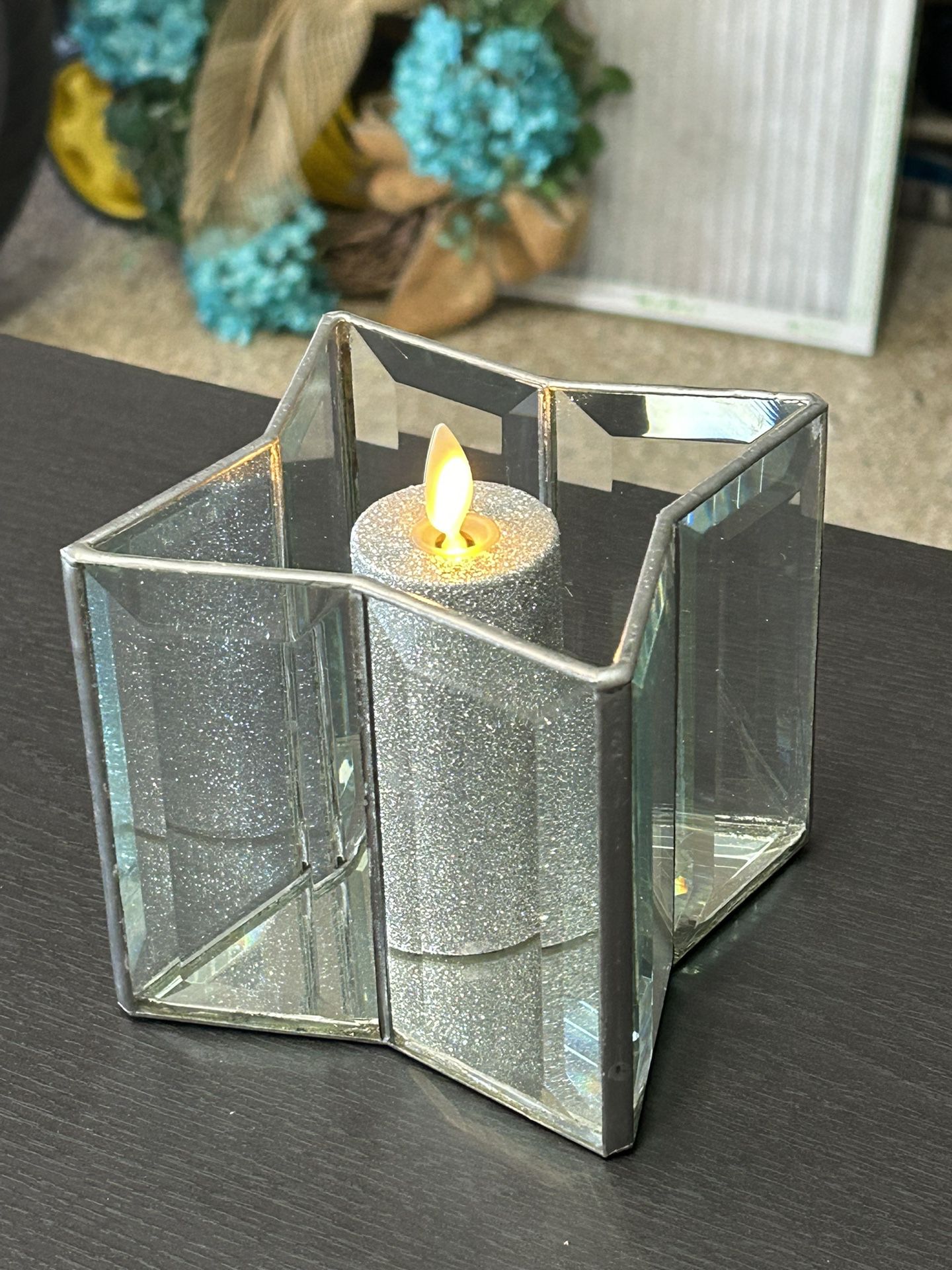  Beveled Mirrored Candle Holder 4”