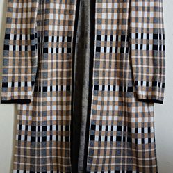 Anne Klein Camel Hounds Tooth Long Sweater/Jacket With Leather Clasps