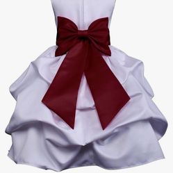 Two Brand New Never Been Worn White Flower Girl Dresses Sizes 6 and 8 w/ Burgundy Sash and Flower
