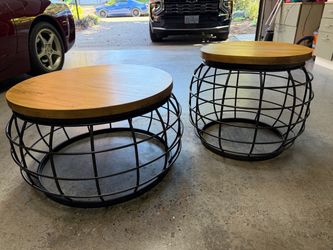 Industrial Wood and Metal Cage Coffee Table Set
