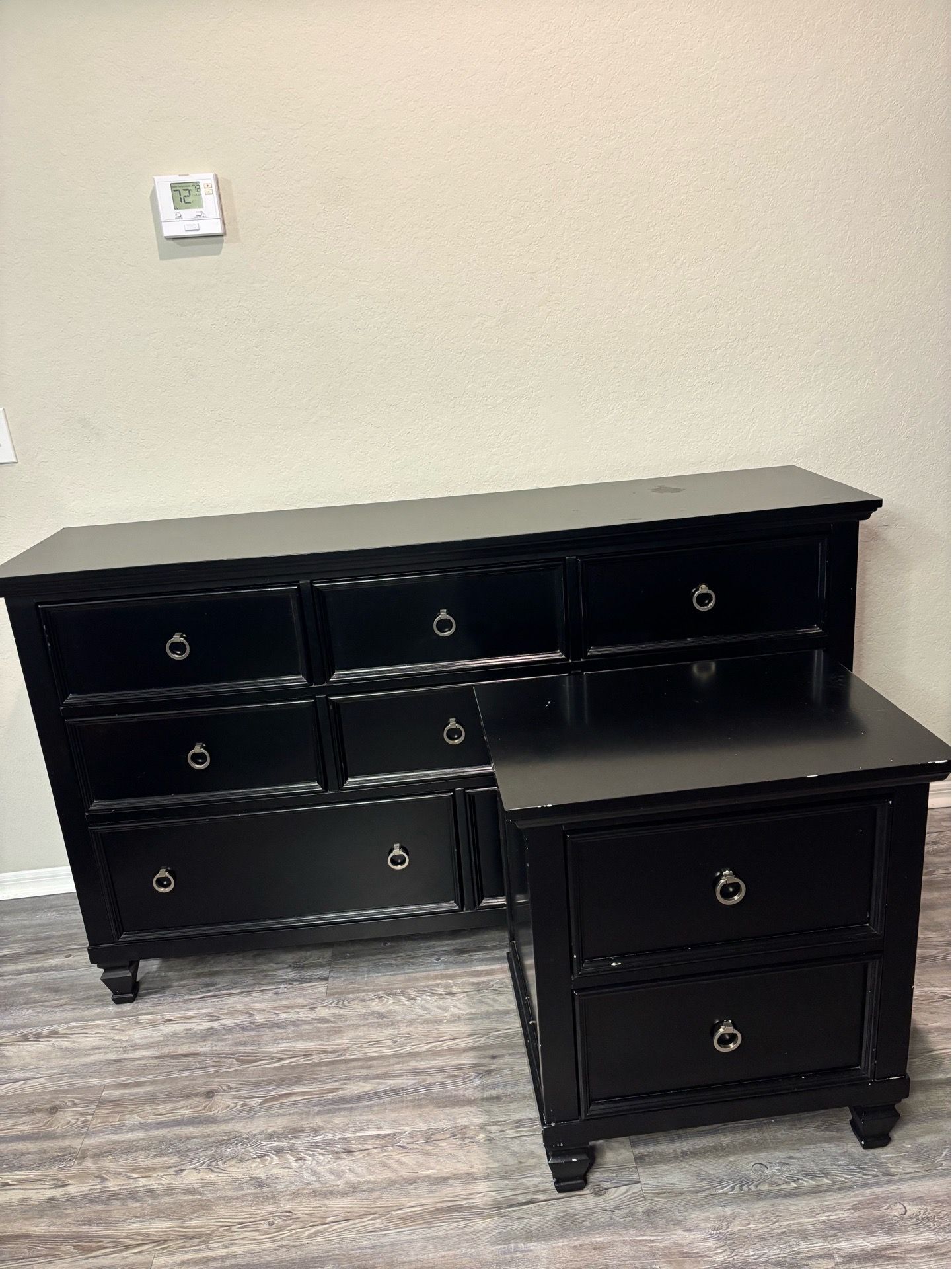 Black dresser with nightstand