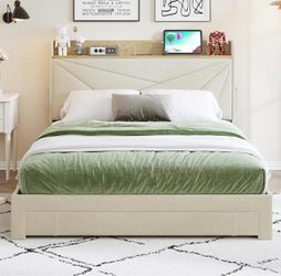 Queen Bed Frame with Headboard & 3 Storage Drawers + mattress medium firm