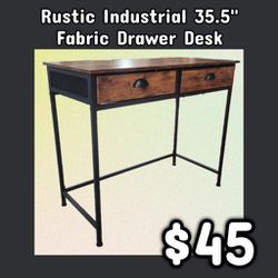 NEW Rustic Industrial 35.5" Fabric Drawer Desk: Njft 