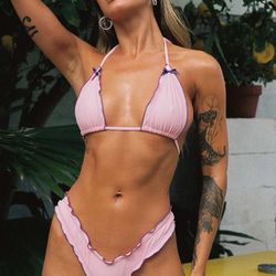 KATHRINE TRIANGLE BIKINI TOP PINK & HIGH CUT CHEEKY BIKINI BOTTOM👙