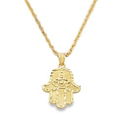 10K Gold Hamsa Hand with Rope Chain 20"