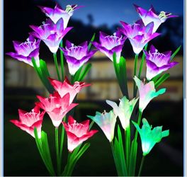 KOOPER Outdoor Solar Lights, 4 Pack Solar Garden Light with Bigger Lily Flowers, Waterproof 7 Color Changing Solar Lights Outdoor - Bigger Panel for P