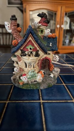 Lighted Porcelain Halloween Village House 