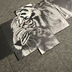Five Canvas Painting Of A Tiger