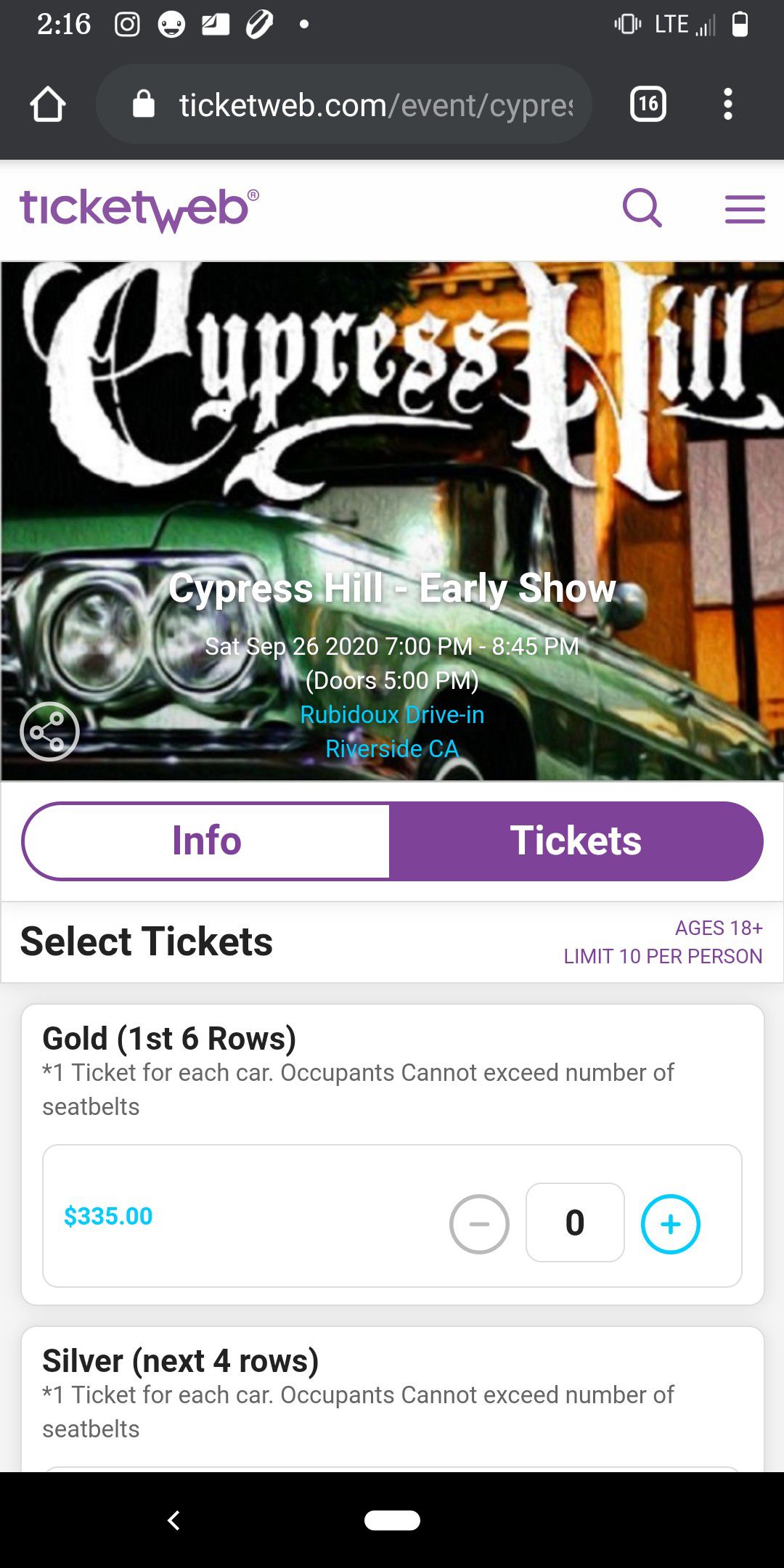 Cypress Hill - Early Show at Rubidoux Drive-in Silver Ticket