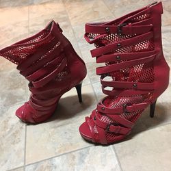 Red high heel boots
