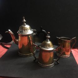 Vintage Miniature Mettalic Tea Set Of Three . 