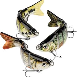 3 Pack Life-like Realistic Fishing Lures Freshwater Fish Bass Trout Crappie Muskie Tackle Segmented