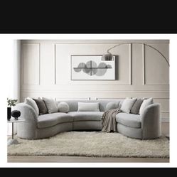 Brand New Elegant Comfy Elegant Curved Back Boucle Fabric Sectional 
