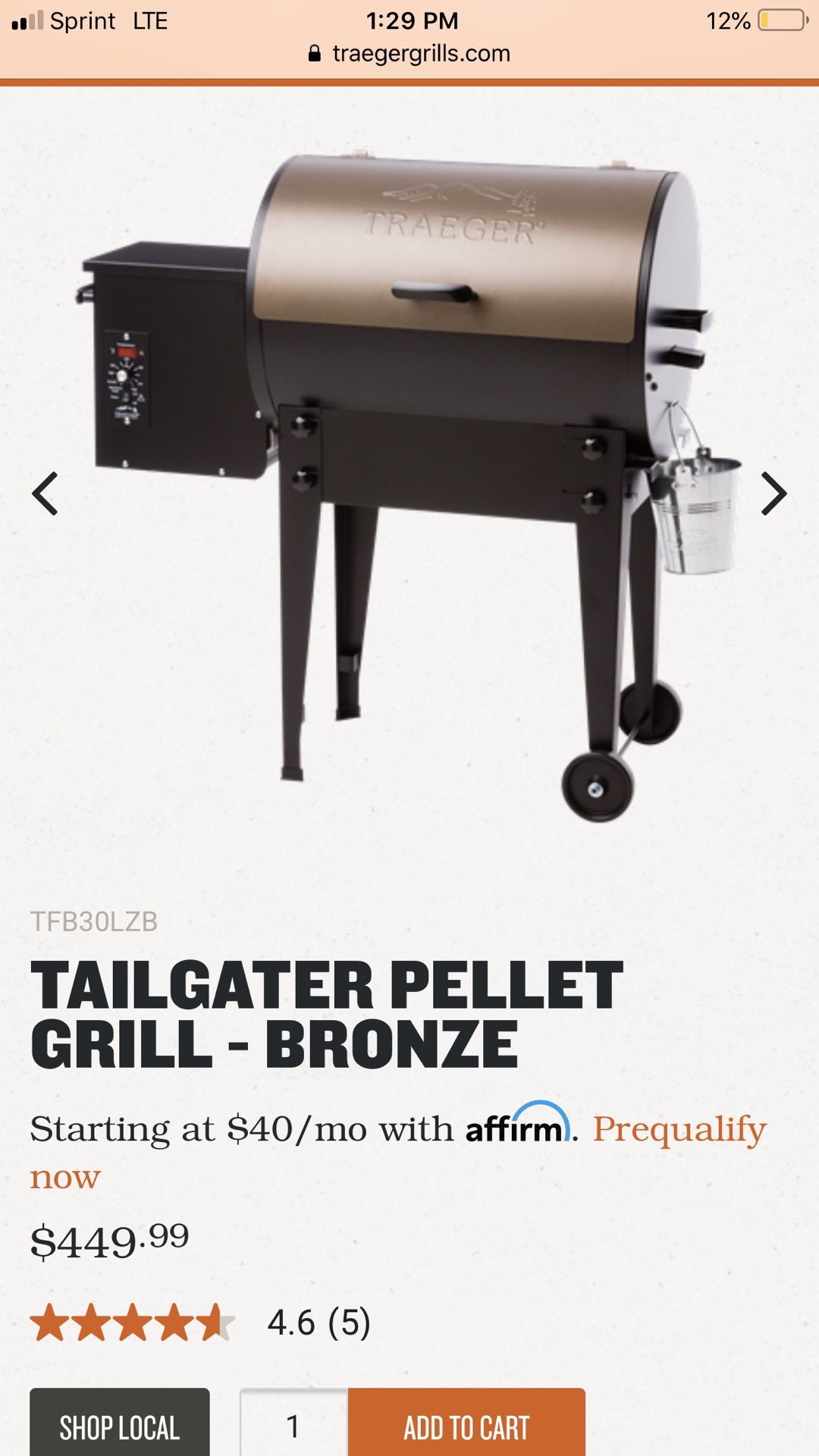 Tailgater pellet grill- bronze