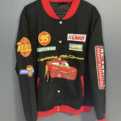 Disney Pixar Cars Lightning Mcqueen Racing Red Jacket XL Mens Biker Black NWOT