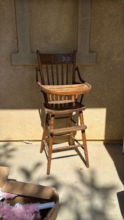 Vintage Wooden High Chair with Carved Back