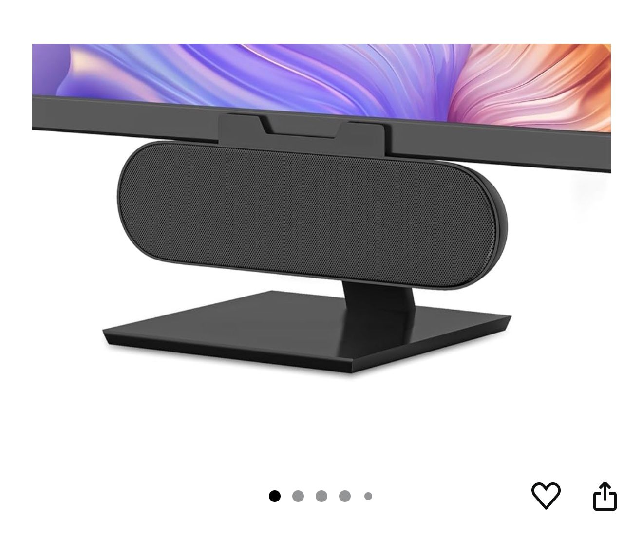 Desktop computer speakers, single speaker for laptop and PC, with loud sound, volume control, easily attaches to monitors (USB-C to USB adapter includ