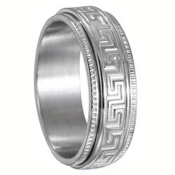 Vintage Style 6mm Greek Key Patterned Wedding Band Ring Size 9