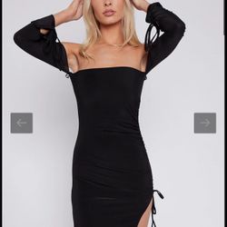 SIDE RUCHED OFF THE SHOULDER DRESS