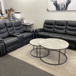 Bonded Leather Electronic Reclining Sofa And Love Seat On Clearance 