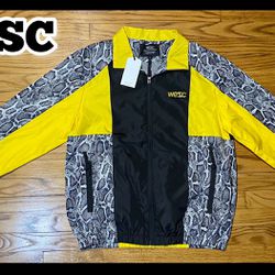 WESC Snake Skin Print Jacket Black & Yellow Full Zip Windbreaker Men’s Sz M New