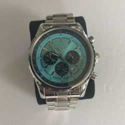LIGE Chronograph Watch Teal Dial Steel Bracelet