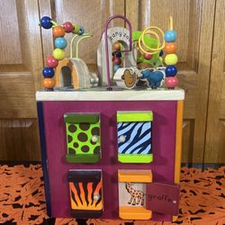 Battat Just B B You Zany Zoo Wooden Activity Cube Child’s Learning Play Center