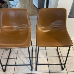 Pair Of Counter Height Leather Barstools