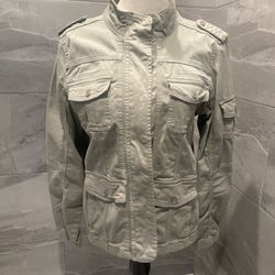 Women's Jacket Olive Green Military Utility Jacket, Size Large