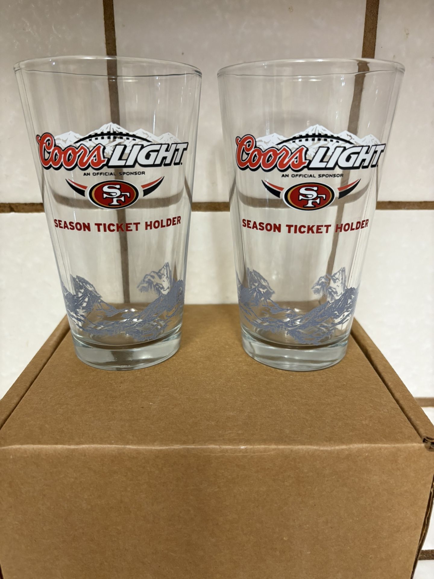 Coors Light San Francisco 49er Pint Glass Beer Football Season Ticket Holder Set Of 8 NEW
