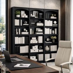 Bookshelf, 6 Tier Tall Bookshelf, Large Arched Bookcase with Curved Baffle, 63.4" Wide Book Shelf with 18 Open Display Shelves for Living Room, Study,