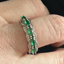 Emerald And White Sapphire Wedding Band