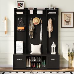 Homy Casa TITAN 58.8" Entryway Hall Tree Bench with Coat Rack and Storage Open Box