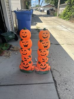 Blow Mold Halloween Pumpkin Stack Sunhill Mold Lighted Two Bulb 38” Inches U.S.A