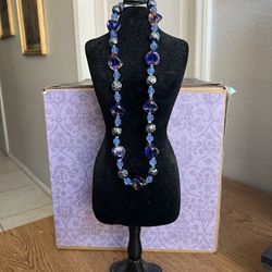 Vintage Blue Bead Choker Necklace Screw Clasp 9.5"  Long- Gorgeous Jewelry!